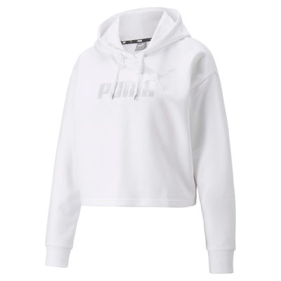 ess+ metallic logo cropped hoodie tr w -B34