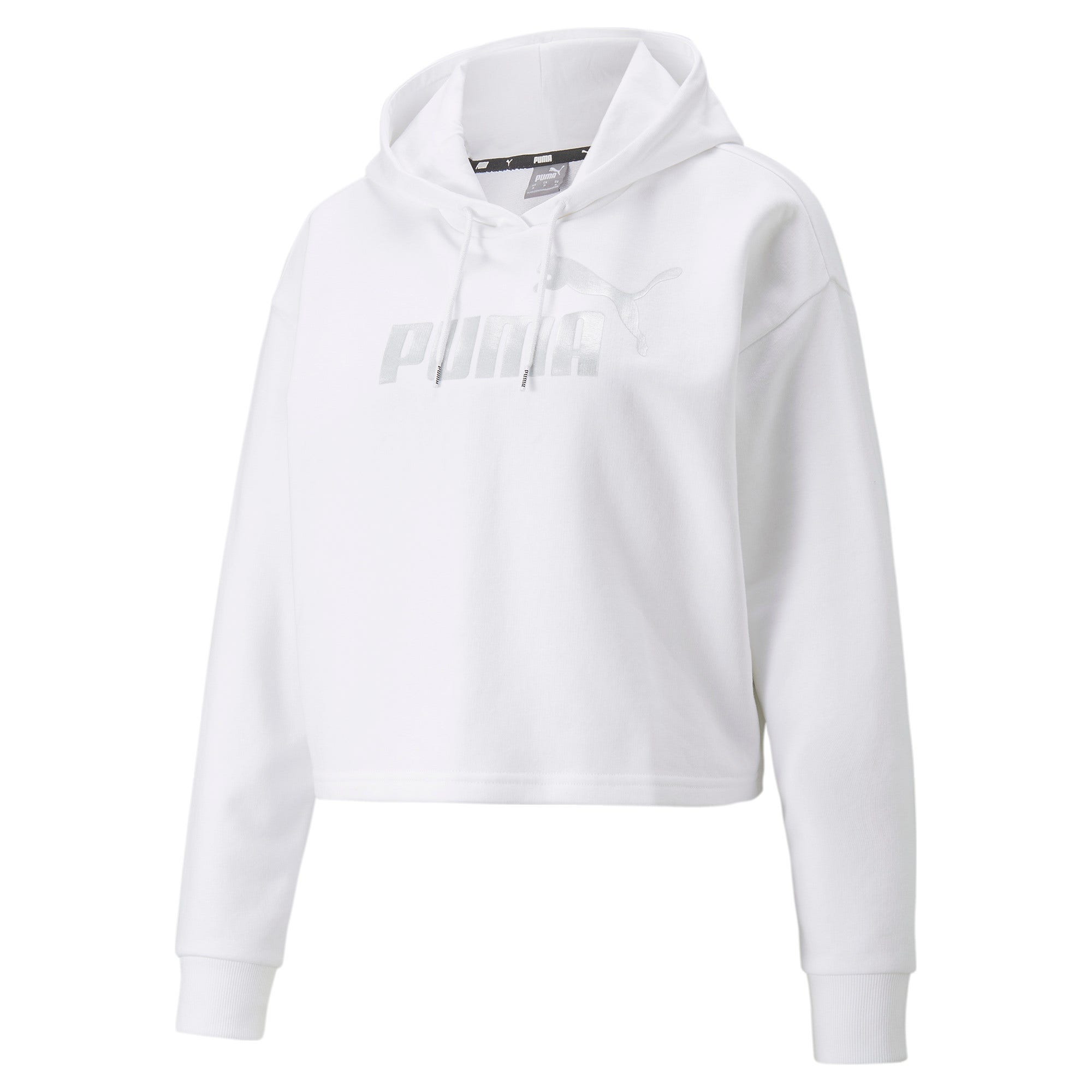 ess+ metallic logo cropped hoodie tr w -B34
